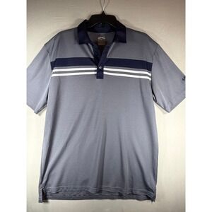 Callaway Opti-Dri Mens Large Grey Navy Blue Striped Short Sleeve Golf Polo Shirt